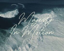Ocean waves in motion with elegant script overlay. 